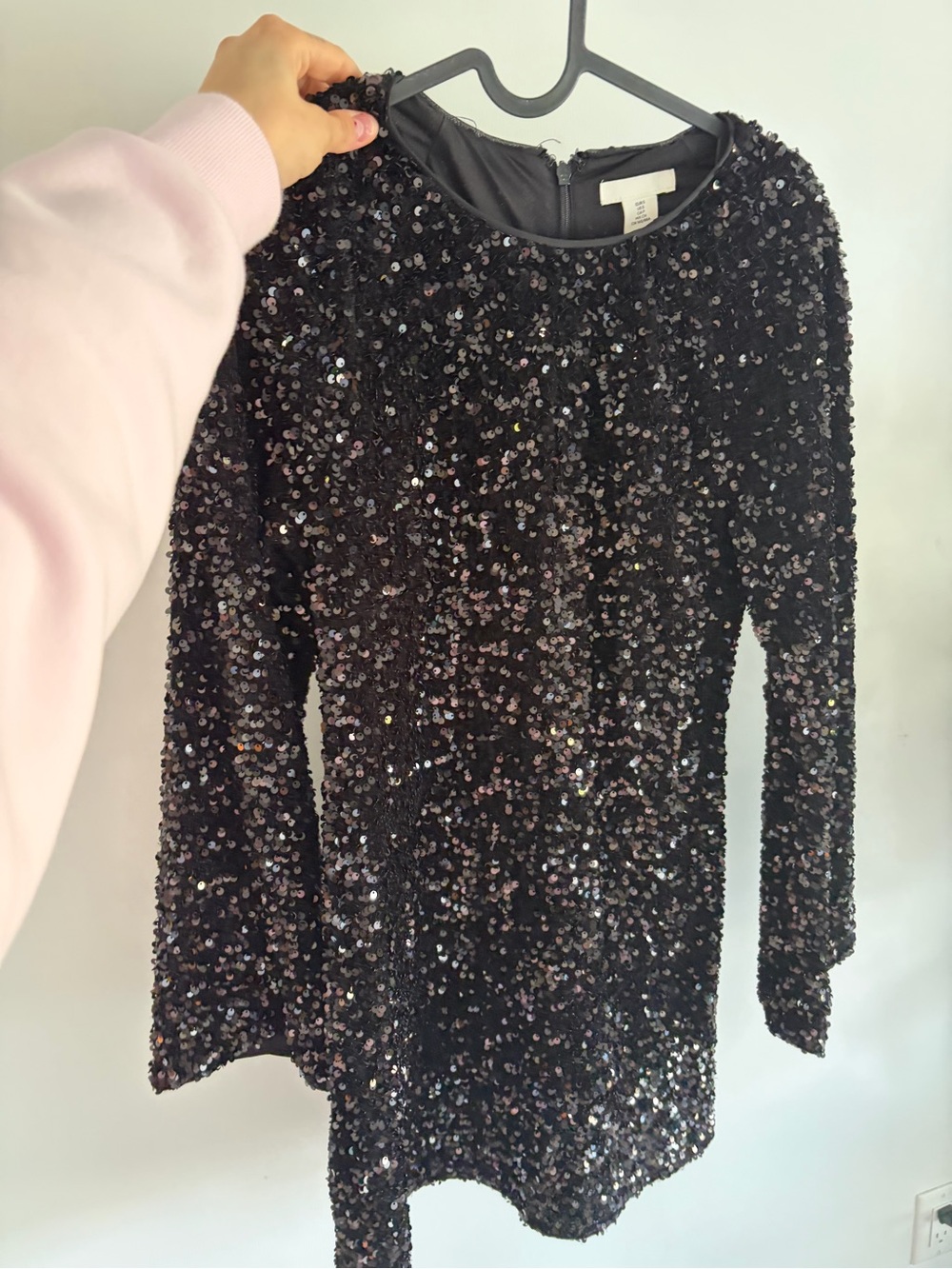 H&M Black Sequin Long-Sleeve Mini Dress